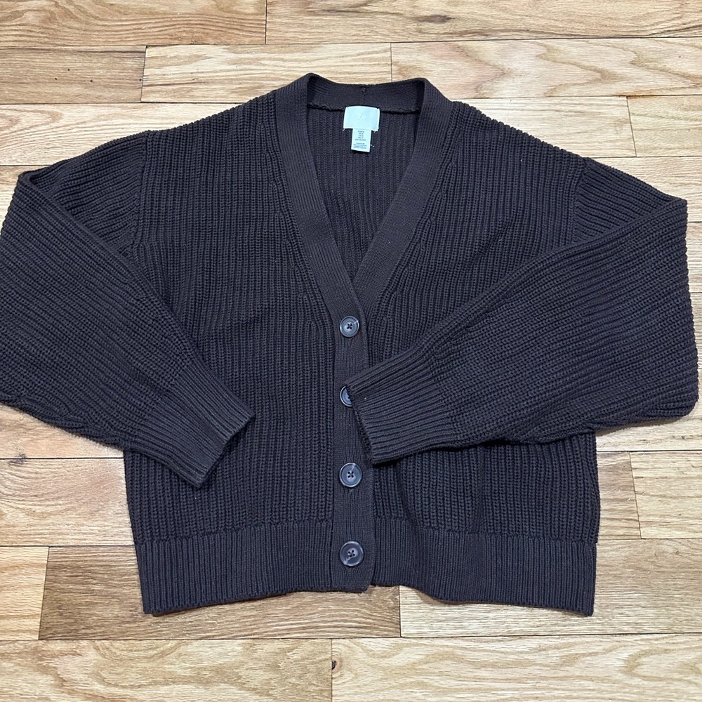 H&M Ribbed Dark Brown Cardigan size M